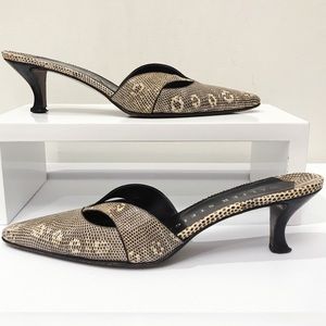 RARE Walter Steiger Exotic Ombré Lizard Skin Slip On Kitten Heel Mules 7.5 Italy